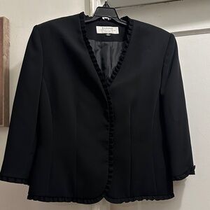 Tahari Women's Elegant Black Blazer with Ruffle Edges -Preloved